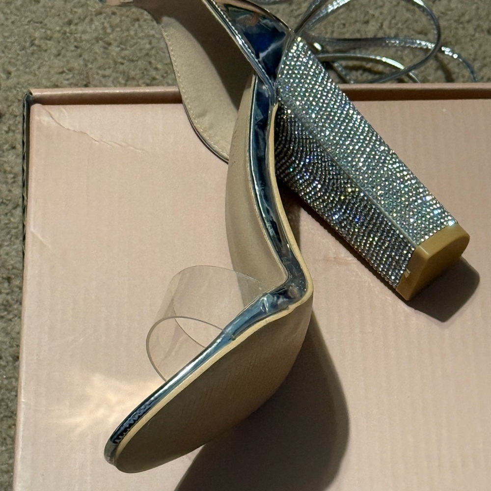 NWOT Silver Heels with Glittery Rhinestones